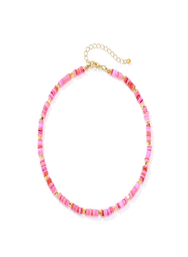Xalroco Heishi Style Natural Shell Beaded Choker Necklace for Women, Summer Beach Handmade Jewelry Gift for Her (pink) - Image 1